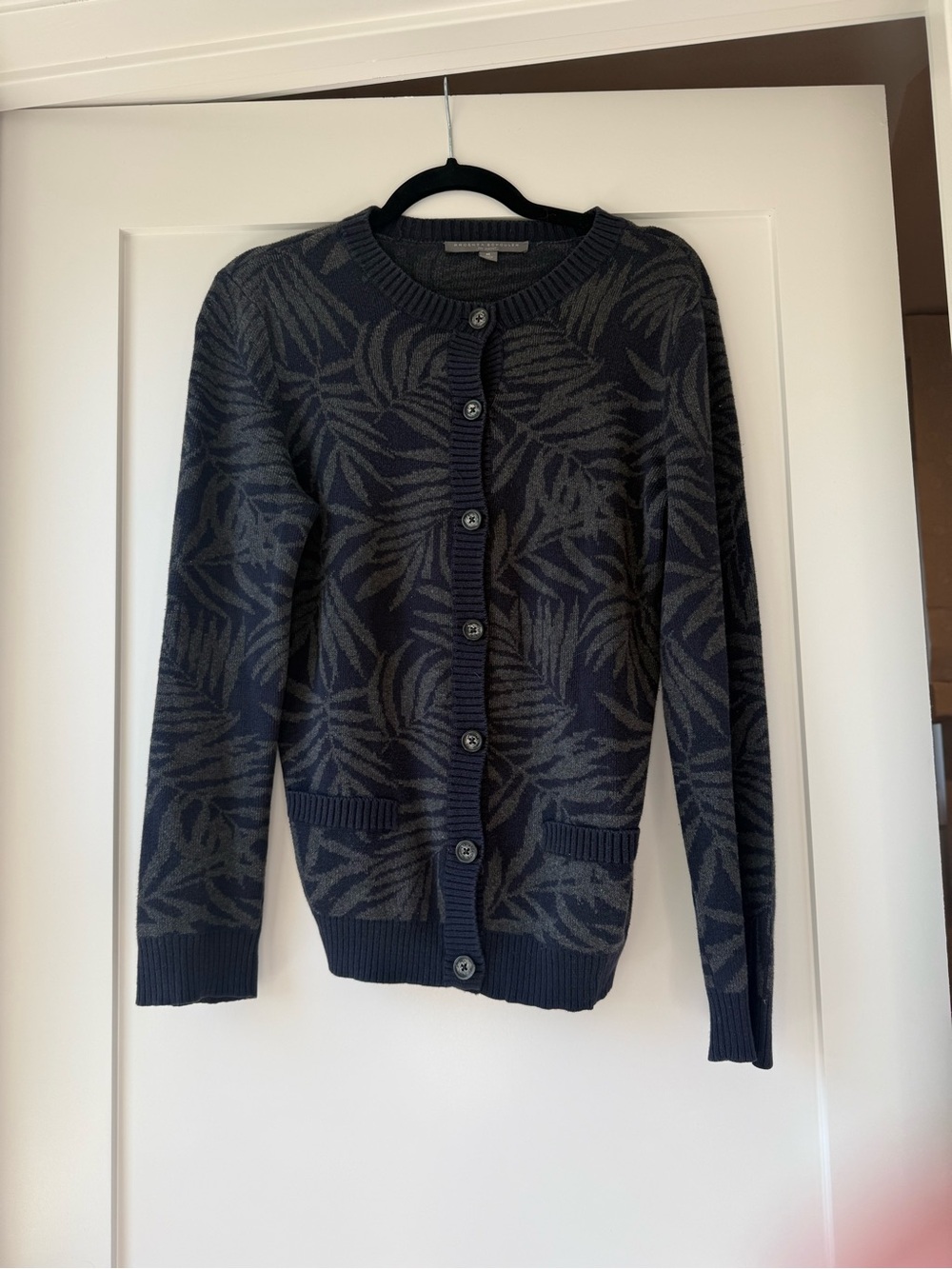 Proenza Schouler for Target Navy and Gray Leaf Jacquard Button Cardigan